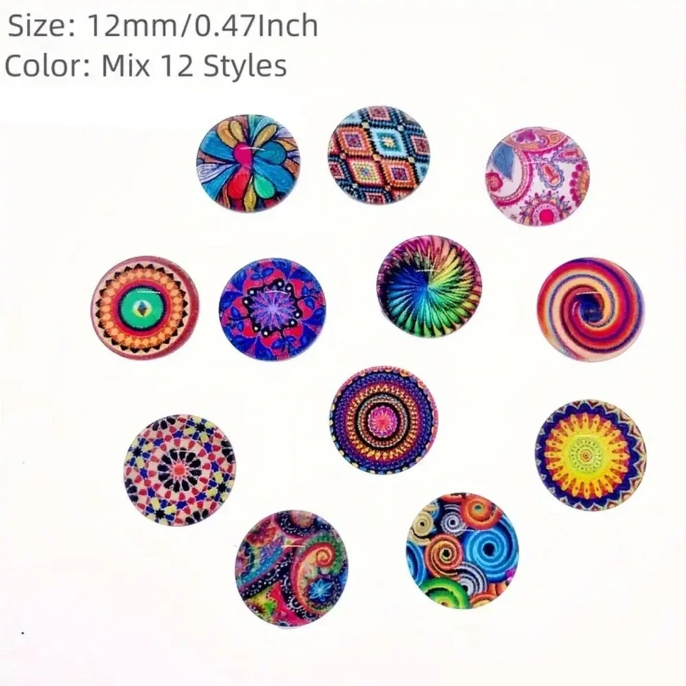 DIY Boho Mandela Glass Cabochons, 6 Random Pairs